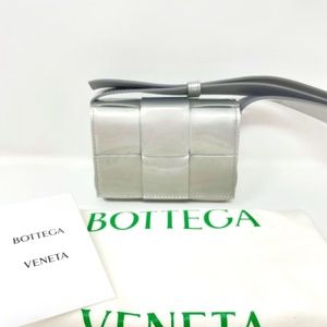 Bottega Veneta Mini Metallic Silver Cassette Cross Body Bag